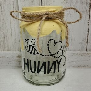 HUNNY Bee Mason Jar Decorative Yellow with Rope Accent